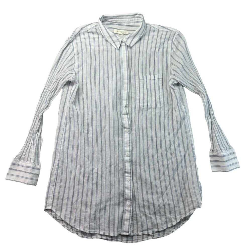 Treasure & Bond Women's Large Blue White Striped Long Sleeve Collared Shift Top